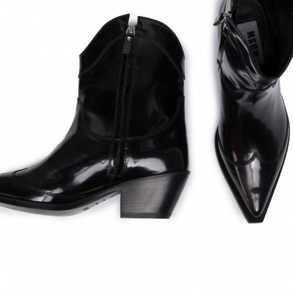 NEW Msgm Tonchetto Women's Glossy Ankle Cowboy Boots Black - Picture 6 of 14